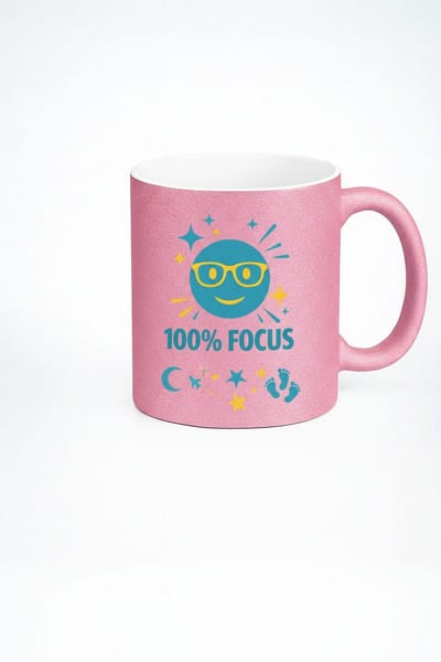 100% Focus Motivatie Mok 330ml – Roze Keramische Koffiemok met Positieve Smile Design – Inspirerend Cadeau voor Studenten & Kantoorgebruik
