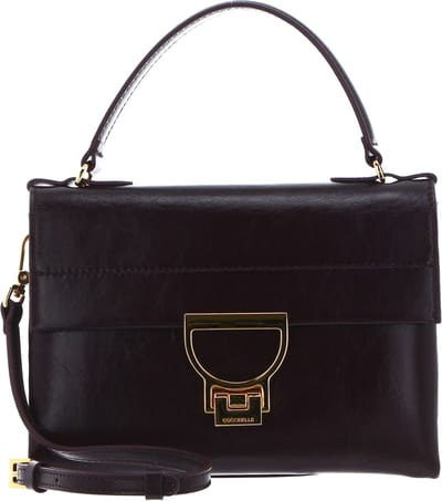 COCCINELLE Leren Handtas Schoudertas Arlettis Rock Handbag Craquele Leather Darkbrown Donkerbruin