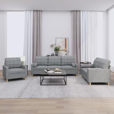 vidaXL - 3-delige - Loungeset - met - kussens - stof - lichtgrijs