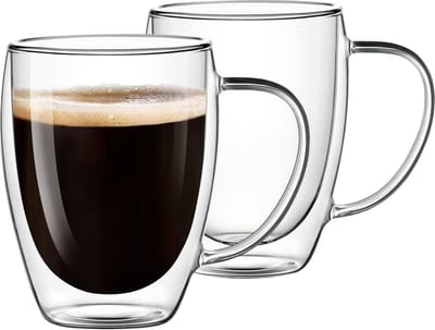 House of Husk 2 Stuks Dubbelwandige Glazen met Oor - Koffieglazen - Theeglazen - 350ML - 2 Stuks - Latte Macchiato & Cappuccino Glazen -