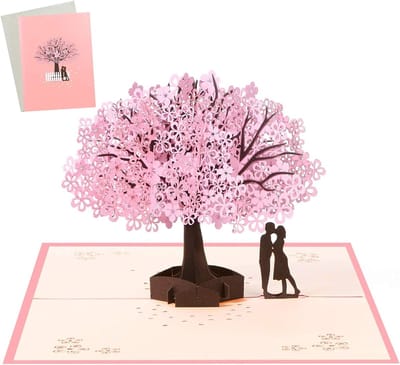 Wenskaart met envelop - 3D kaart valentijnskaart koppel - Sakura kaart voor verjaardag Kerstmis - Nieuwjaar roze Thanksgiving cadeaus .