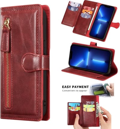 LuxeBass Hoesje geschikt voor Samsung Galaxy A53 5G - Boekhoesje - Rood - Vintage portemonne hoes met ritssluiting gsm hoesje - telefoonhoes - telefoonhoesjes