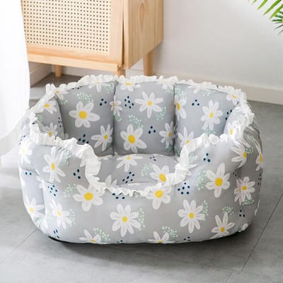 Nid pour animal de compagnie Fleur Fraîche Nid pour chat semi-fermé Chenil pour petit chien Lit pour chat Niche pour chien Chenil Fournitures de couchage M gray