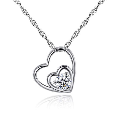 Lumici® | Hart In Hart Kristal Ketting - Dubbel Hart Ketting - Dubbele Hart Ketting - Hartje - Cadeau Voor Vrouwen - Moederdag Cadeau - Valentijn - Liefde - Verrassing - Zilver