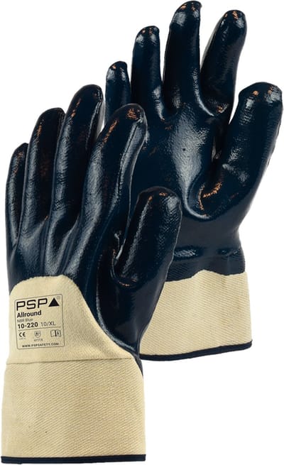 1x 12 paar - Werkhandschoenen PSP 10-220 Allround NBR, Ademende rug, Donker Blauw (per 12 paar), maat 9