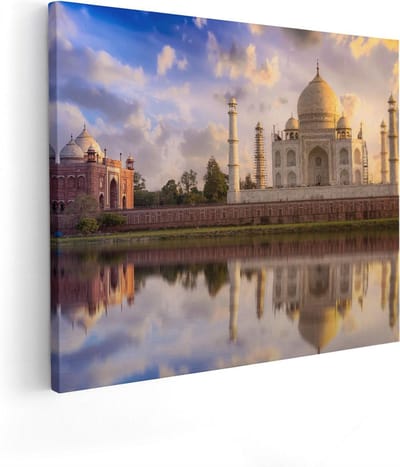 Artaza Canvas Schilderij India - 50x40 cm - Wanddecoratie Taj Mahal - Muurdecoratie Skyline - Kamer Accessoires
