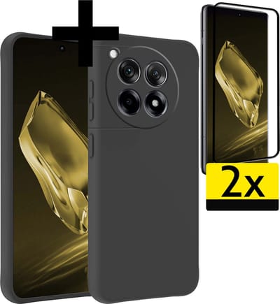 Hoesje - Met 2x Screenprotector - Geschikt voor OnePlus 12R - Sterk & Shockproof - Back Cover - Siliconen Case - Telefoon Hoes - Telefoonhoesjes - Zwart