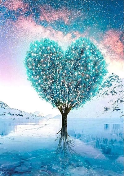 Huntex Diamond Painting Volwassenen - Diamond Painting Kinderen - Diamond Painting Pakket Volledig - Hartvormige Boom / Wintertijd - 30x40 cm