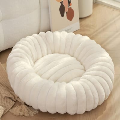 Nieuw Dierenmandje Hoge Gram Rechte Streep Konijn Pluche Dierenmat Lang Haar Rond Kattenmandje Winter Warm Hondenbed Hondenkennel 40cm