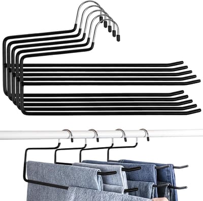Famanu - Broekhangers set van 5 dubbelstang ontwerp antislip zwart