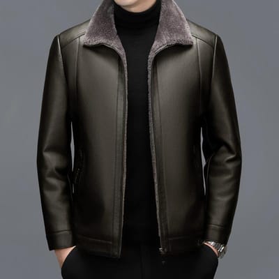 Winter Leer Leren Jas Heren Gewatteerd Verdikt Wol Integratie van Middelbare Leeftijd Schapenvacht Jas Jas XXXXL black