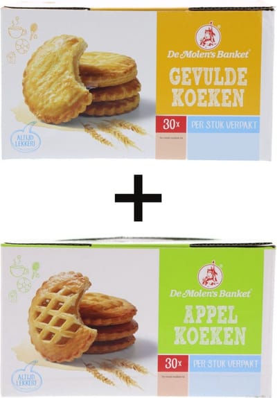 De Molen MIX Gevulde Koek 30x50gr + Appelkoeken 30x50gr | Apart Verpakt | MIX VOORDEEL PAK