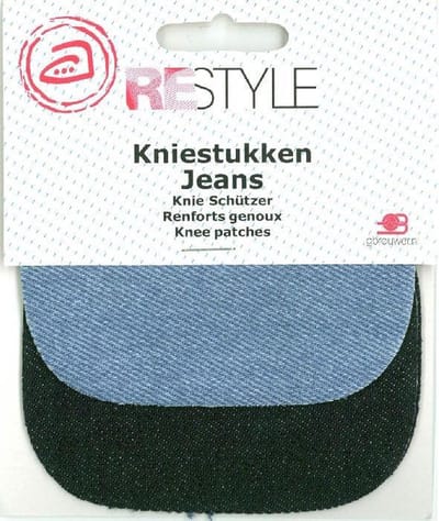 Kniestukken Opstrijkbaar - 2 op 1 Blauw/Zwart - 2 stuks