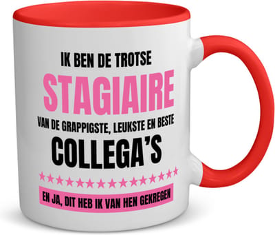 Akyol - de trotse stagiaire koffiemok - theemok - rood - Stagiair - beste stagiaire - werk - afscheidscadeau - verjaardagscadeau - kado - 350 ML inhoud
