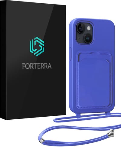 Hoesje Geschikt voor iPhone 13 Pashouder Case Siliconen Hoes Met Koord - Hoes Geschikt voor iPhone 13 Met Telefoonkoord Hoesje Back Cover Met Pasjeshouder - Felblauw