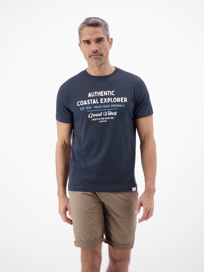 LERROS T-shirt met ronde hals van zacht katoen en 'summervibe'-print , Maat: S , Kleur: CLASSIC NAVY , 100% katoen