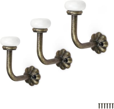 Vintage Keramische Kledinghaken in Bronzen Afwerking - Set van 3 voor Badkamer, Jassen en Hoeden, Duurzaam Zinklegering Materiaal