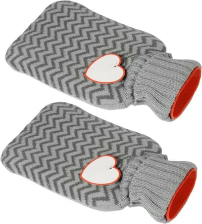 Inspirion Warmwaterkruik - 2x - 0,75L - grijs - met hartje - bedkruik - kruik