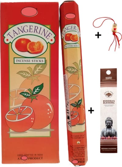 2 Kokers - Wierook - Wierookstokjes - Wierooksticks - Incense sticks - Tangerine - 40 stokjes + 5 mini wierookstokjes + Gelukspoppetje