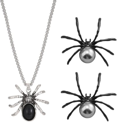 Dailygoods- Spinnenoorbellen - Spinnenhalsketting - Retro sieraden - Gothic sieraden - Creatieve sieraden - Zwart, legering, 1 paar - Sieradenset