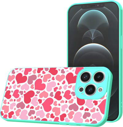 Smartphonica Telefoonhoesje Geschikt voor iPhone 13 Pro met Hartjes opdruk - TPU Back Cover Case Hearts Design - Turquoise geschikt voor iPhone 13 Pro