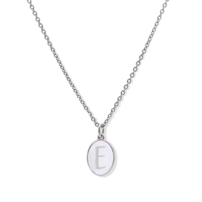 New Bling 9LA-20059-E Zilveren Ketting met Letterhangertje - E - Ovaal - 12x8,8mm - Emaille - Lila - Initiaal sieraad - Rhodium - Zilver