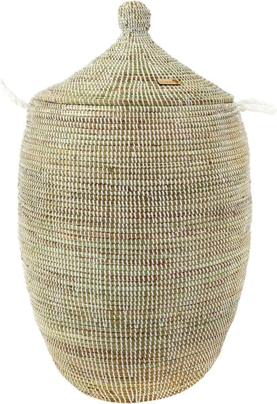 Grote Geweven Wasmand met Deksel 110L - Ideale Opbergmand voor Wasgoed, Speelgoed en Dekens