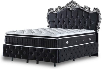 Nessa® - Opbergruimte Boxspring King - 140x200 - Zwart Fluweel - Inclusief Orthopedisch Amerikaans Matras - Inclusief Topper
