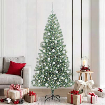 vidaXL - Kunstkerstboom - Sneeuw - Gevlokt - met - LED - Licht - Groen - en - Wit - 210 - cm