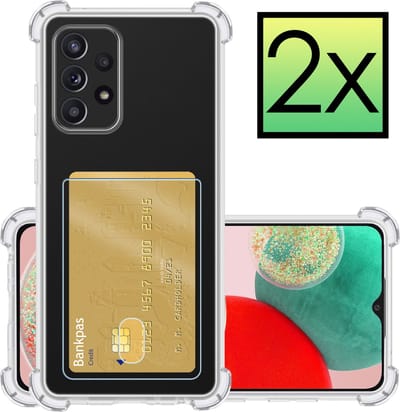 Hoesje - 2 Stuks - Geschikt voor Samsung Galaxy A23 - Met Pashouder en Kaarthouder - Telefoon Hoes Shockproof - Siliconen Case - Back Cover - Shock Proof - Pasjes Houder - Transparant