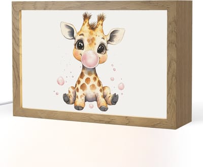 Nachtlampje 30x20 cm - Kinder lampje - Giraffe - Roze - Kauwgom - Tafellamp kinderkamer - Slaapkamer lamp - Bedlamp kinderen - Kinderlampje stopcontact - Wandlamp babykamer - Nachtlampjes