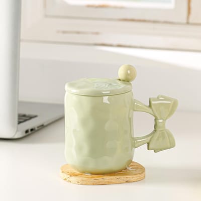 Bow Keramische Kop Niche Mok Hooguitziende Waterbeker Koffiekop Meisjes Kleine Frisse Kop Eenvoudig 450ML