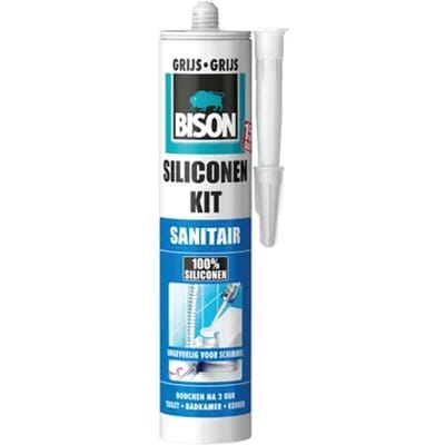 Bison Siliconenkit grijs koker 300 ml - waterbestendige kit, sanitaire afdichting, ongevoelig voor schimmel, kleurvast, blijvend elastisch, makkelijk verwerkbaar