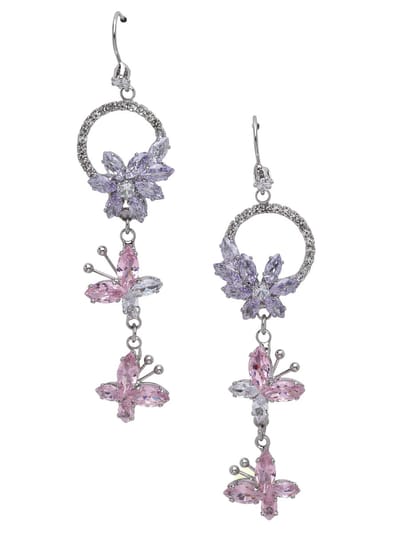 AVANT-GARDE PARIS Oorbellen - Chandelier - Bloemmotief - Rhodium Plated - 7.2 cm - Elegante Beweging