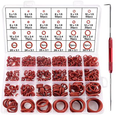 600 Stuks 24 Maten O-Ring Afdichtringen Set, Siliconen O-Ring Assortimentset met Dubbelkoppige Haak en Pick, voor Loodgietersring Afdichting & Auto Snelle Repai, Rood