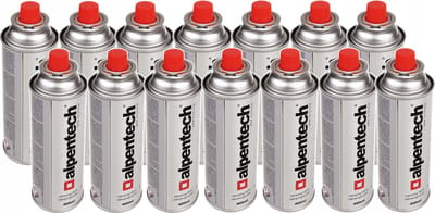 Alpen Camping - Set van 14 stuks - Gaspatroon 220g / 380ml | Certificaat: Pi 0875 | Voldoet aan EN521- butaan, werkgebied -10°c tot + 40°c, IK300