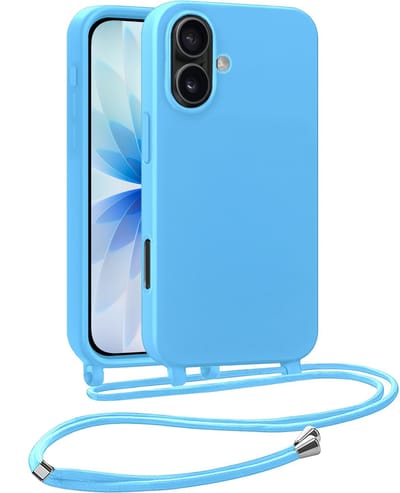 Hoesje Geschikt voor iPhone 17 Hoesje Siliconen Case Met Koord - Hoes Geschikt voor iPhone 17 Hoesje Backcover Met Telefoonkoord - Telefoonhoes - Lichtblauw