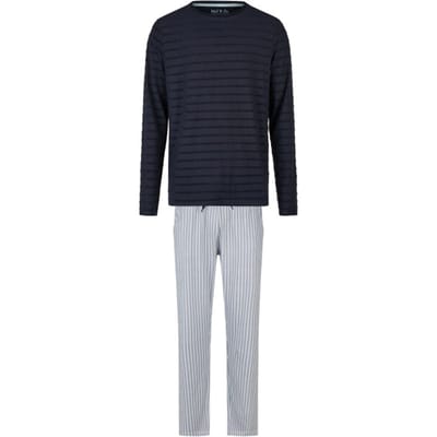 Phil & Co Heren Lange Pyjama Set Donkerblauw/Grijs Gestreept - Maat M