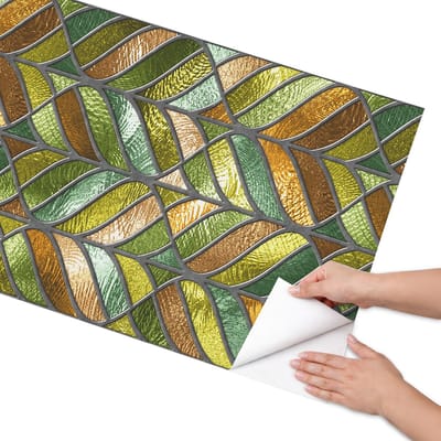 Coloray Meubel Wrap Folie - Groente Meubelfolie - 65x130 cm - Plakfolie Meubels Gebrandschilderde bladeren - Decoratiefolie Zelfklevend - Boho Meubelfolie - Meubelfolie Zelfklevend - Badkamer decoratie - Achtergronden en patronen