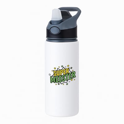 Hacebo® - Super meester waterfles met rietje zwart - Meester - een meester - school - verjaardagscadeau - afscheidscadeau - kado - gift - water fles - 650ML