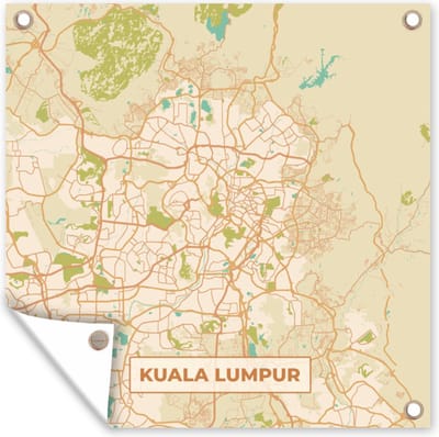Tuin poster Kuala Lumpur - Stadskaart - Plattegrond - Vintage - Kaart - 200x200 cm - Tuindoek