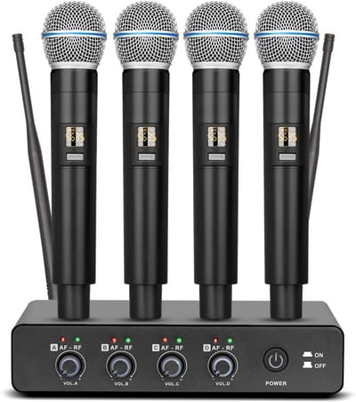 Draadloos 4-kanaals Microfoonsysteem - Professioneel UHF Draadloos Set voor Karaoke, KTV, Kerk en Optredens