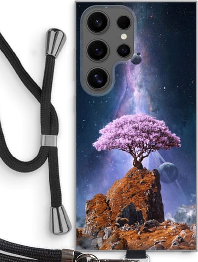 Case Company® - Hoesje met koord geschikt voor Samsung Galaxy S24 Ultra hoesje met Koord - Ambition - Telefoonhoesje met Zwart Koord - Bescherming aan alle Kanten en Over de Schermrand