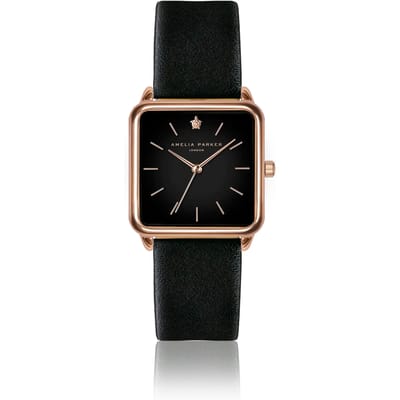Lederen horloge voor vrouwen Amelia Parker Night Plaza Black
