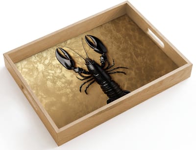 Dienblad hout 40x30 cm - Schootdienblad - Kreeft - Zwart - Goud - Luxe - Borrelplank rechthoek - Plateau dienbladen