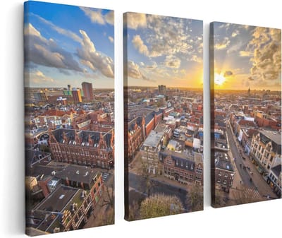 Artaza Canvas Schilderij Drieluik Groningen Stad bij Zonsondergang - 120x80 - Foto Op Canvas - Canvas Print