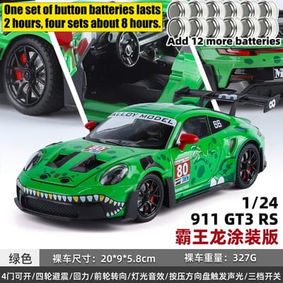 1:24 Porsche 911 Gt3 Rs Tyrannosaurus Rex Geschilderd Gemodificeerd Race Legering Metaal Diecast Modelauto Verzamelingen Hobby Display Cadeaus