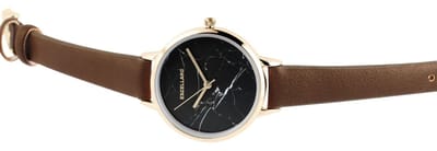 Excellanc-dameshorloge-goudkleurig-marmer print wijzerplaat-bruin-3 atm waterdicht-diameter 33 mm