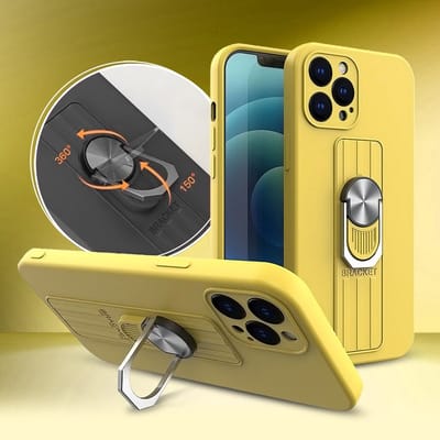 Multimedia & Accessoires Ring Vingergreep Back Cover Case Hoesje met Camera Bescherming geschikt voor Apple iPhone 13 - Geel – TPU – Harde Plastic - Schokabsorberend - Schokbestendig – met Stand