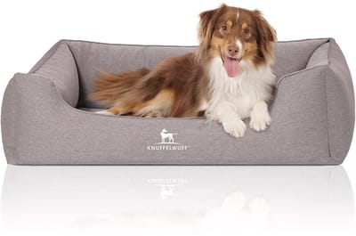 Knuffelwuff orthopedisch hondenbed Leano van velours met handgeweven karakter XL 105 x 75cm grijs